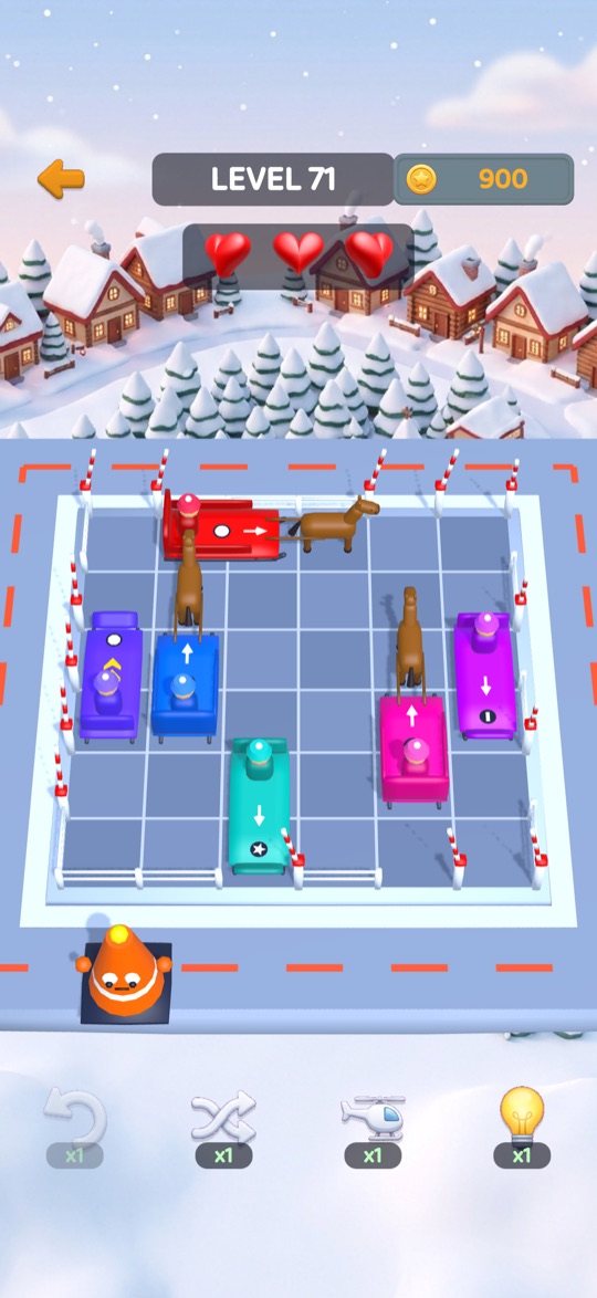 A snowy lot with sleds and horses
